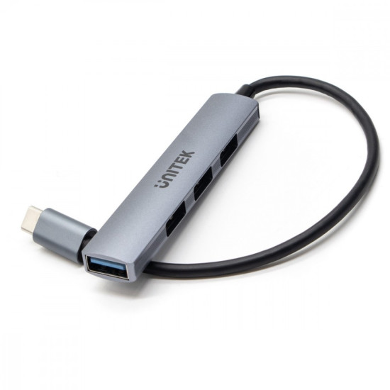 HUB USB-C; 3x USB-A 2.0 1x USB-A 5 Gbps Aluminiowy 