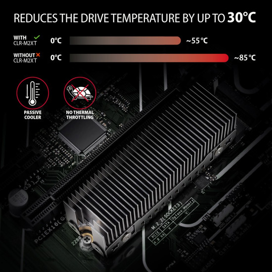Chłodnica  do dysku CLR-M2XT aluminiowa pasywna M.2 SSD, ALU korpus, silikonowe podkładki termiczne, wysokość 20mm