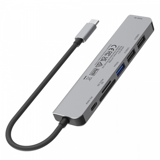 HUB USB-C 7w1 Aluminium PD 100W ; 5 Gbps ; HDMI 4K 