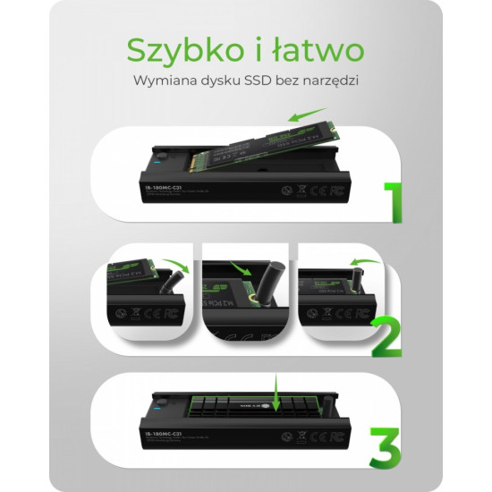 Stacja dokująca IB-180MC-C31 M.2 NVMe&SATA Docking, USB 3.2 (Gen2) Type-C, Aluminium 
