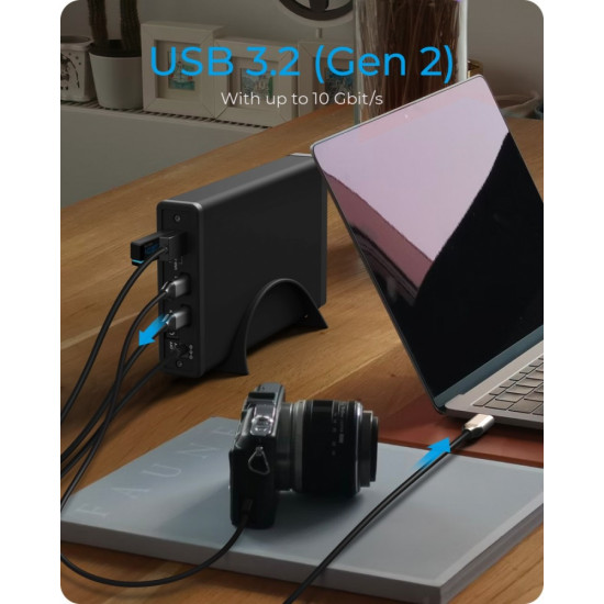 Obudowa IB-382H-C31 2,5/3,5 HDD z wbudowanym HUB 1xUSB-C, 2xUSB -A,  12V2A