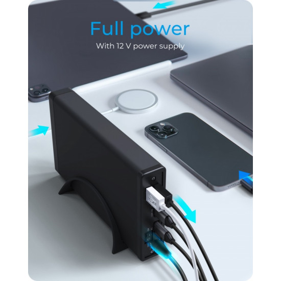 Obudowa IB-382H-C31 2,5/3,5 HDD z wbudowanym HUB 1xUSB-C, 2xUSB -A,  12V2A