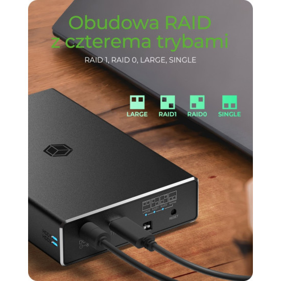 Obudowa IB-RD2253-C31 zew. Raid dla 2,5 SATA HDD na USB 3.2 Gen 2, RAID 0,1, SINGLE, LARGE 