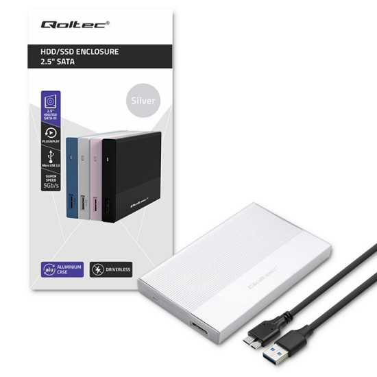Obudowa | Kieszeń na dysk SSD HDD 2.5 cala| SATA | USB 3.0 | Super  speed 5Gb/s | 2TB | Srebrna