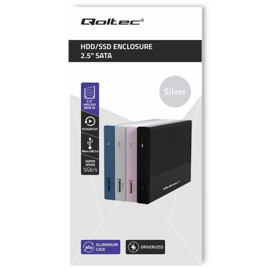 Obudowa | Kieszeń na dysk SSD HDD 2.5 cala| SATA | USB 3.0 | Super  speed 5Gb/s | 2TB | Srebrna