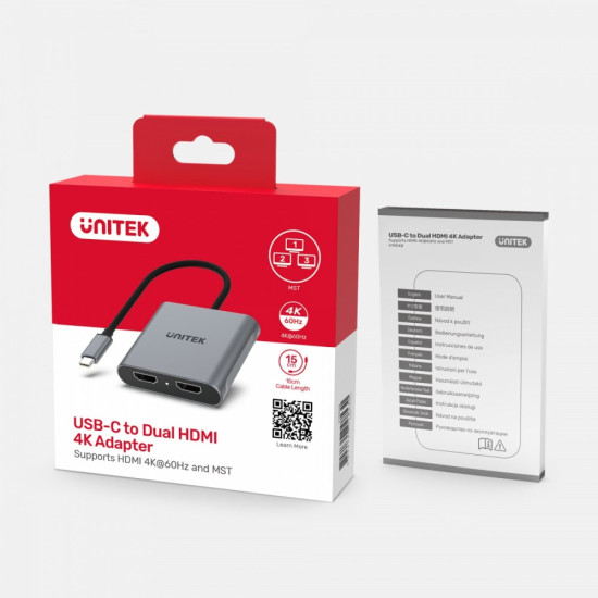 Adapter USB-C - 2x HDMI 2.0;  4K MST; M/F 