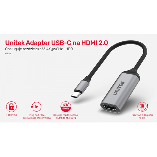 Adapter USB-C - HDMI 2.0; 4K 60Hz; M/F; V1420A 