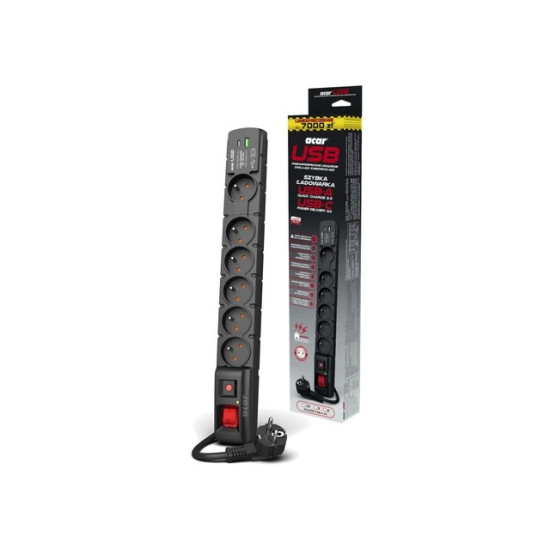 Listwa zasilająca S6 USB A+C 3M 6X 230V PD3.0 QC Czarna 