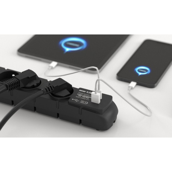 Listwa zasilająca S6 USB A+C 3M 6X 230V PD3.0 QC Czarna 