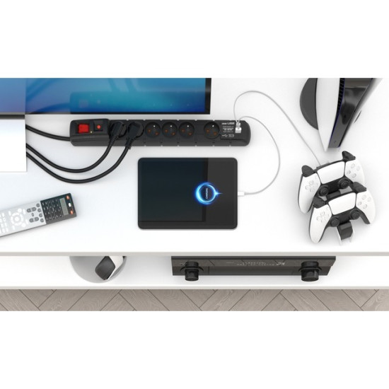 Listwa zasilająca S6 USB A+C 3M 6X 230V PD3.0 QC Czarna 
