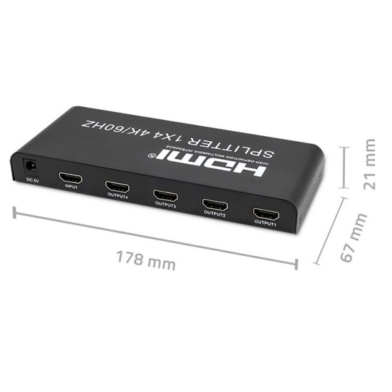 Aktywny rozdzielacz Splitter 4 x HDMI 4K x 2K | 6Gb/s | 60Hz 