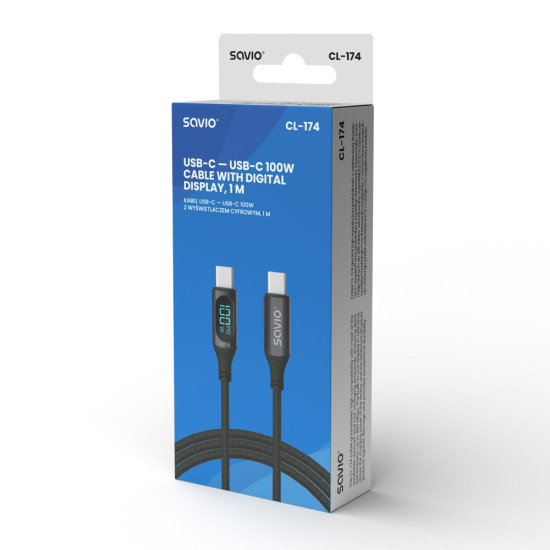 Kabel USB z wyświetlaczem, 100W, CL-174