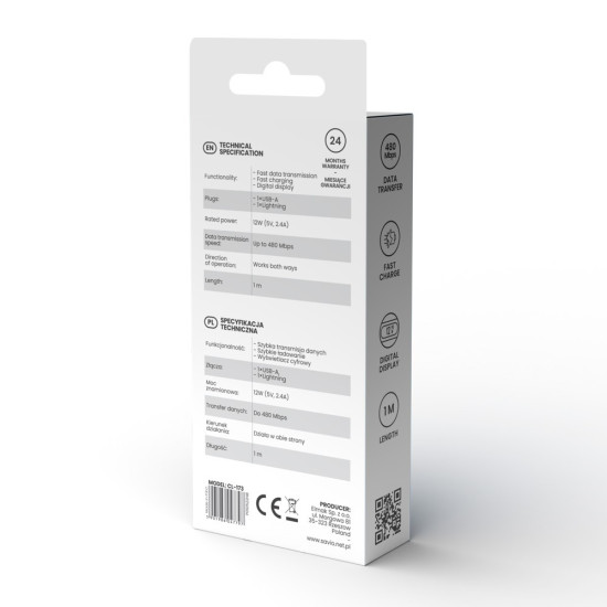 Kabel USB z wyświetlaczem, 100W, CL-174