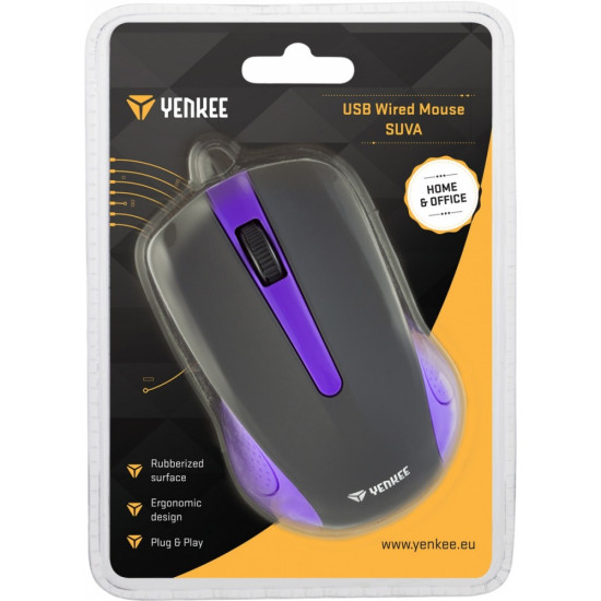 Mysz przewodowa USB, 3 przyciski, gumowana powierzchnia 