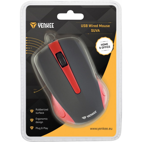 Mysz przewodowa USB 3 przyciski, gumowana powierzchnia 