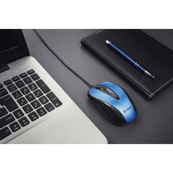 Mysz przewodowa USB , 4 przyciski, optyczna, symetryczna, Błękit 