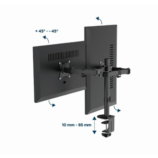 Ramię biurkowe na 2 monitory 17-32 cale 9kg 