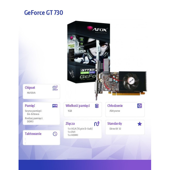 Karta graficzna GeForce GT730 1GB DDR3 64Bit DVI HDMI VGA LP Fan V1