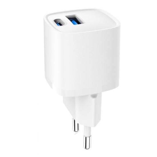 Mini-ładowarka USB-A USB-C 20W PD QC3.0 biała 