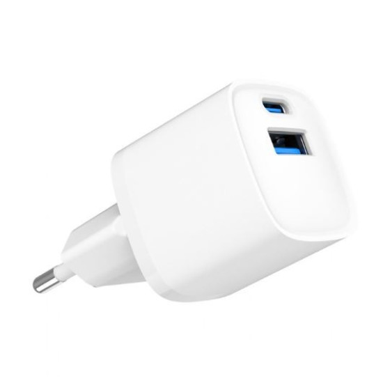 Mini-ładowarka USB-A USB-C 20W PD QC3.0 biała 