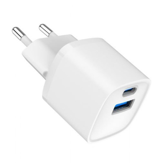 Mini-ładowarka USB-A USB-C 20W PD QC3.0 biała 