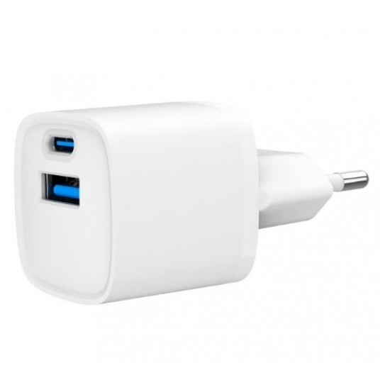 Mini-ładowarka USB-A USB-C 20W PD QC3.0 biała 