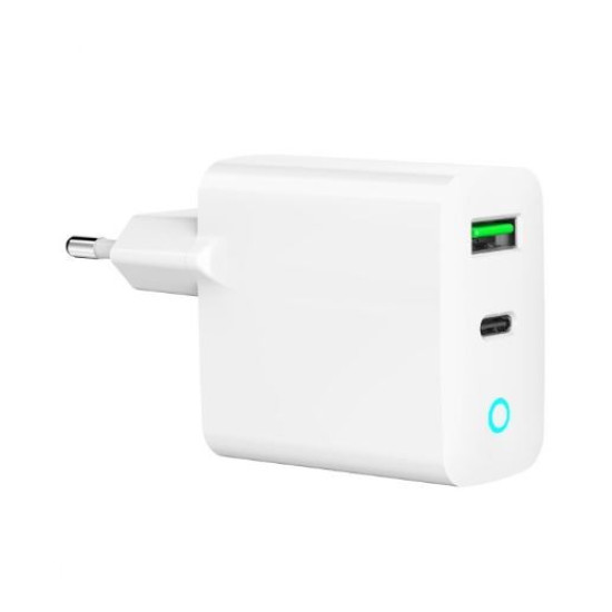 Ładowarka USB-A USB-C LED 20W PD QC3.0 biała 