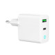 Ładowarka USB-A USB-C LED 20W PD QC3.0 biała 