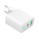 Ładowarka USB-A USB-C LED 20W PD QC3.0 biała 