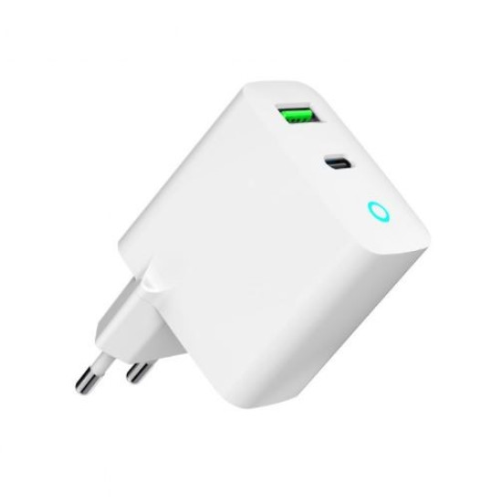 Ładowarka USB-A USB-C LED 20W PD QC3.0 biała 
