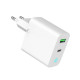 Ładowarka USB-A USB-C LED 20W PD QC3.0 biała 