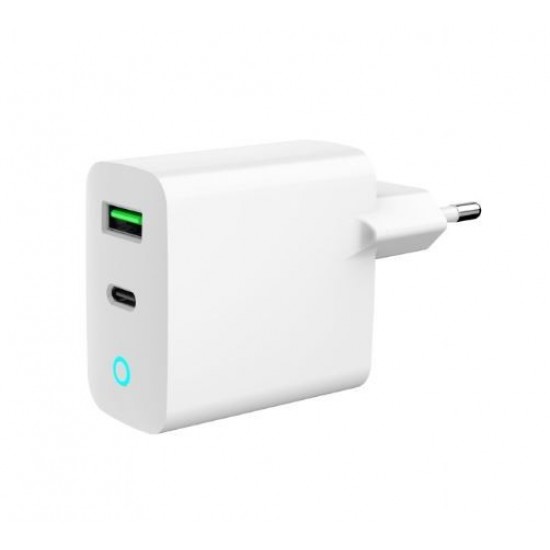 Ładowarka USB-A USB-C LED 20W PD QC3.0 biała 