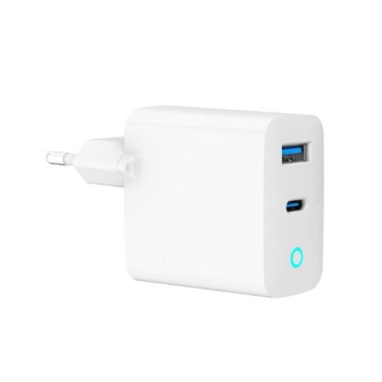 Ładowarka USB-A/C GaN LED 30W PD QC3.0 biała 