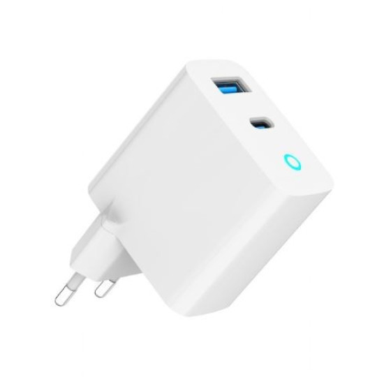 Ładowarka USB-A/C GaN LED 30W PD QC3.0 biała 