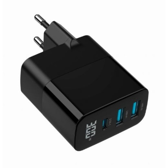 Ładowarka GaN 2xA 1xC LCD 30W PD QC3.0 czarna 