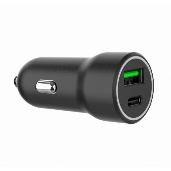 Ładowarka samochodowa USB-A/USB-C 20W PD czarna