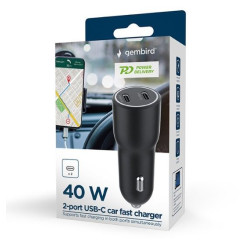 Ładowarka samochodowa 2xUSB-C PD 40W czarna 