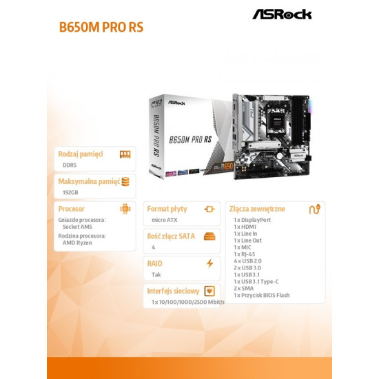 Płyta główna B650M PRO RS AM5 4DDR5 HDMI/DP mATX 