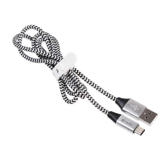 Kabel USB 2.0 TY PE-C A Male 1.0m czarno-srebrny 