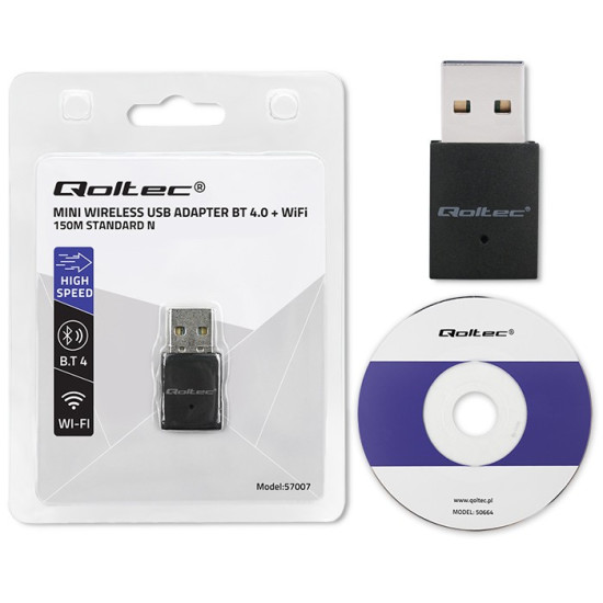 Bezprzewodowy mini adapter Wi-Fi | BT 4.0 USB | standard N 