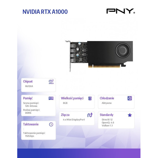 Karta graficzna Quadro A1000 8GB GDDR6 VCNRTXA1000-PB 