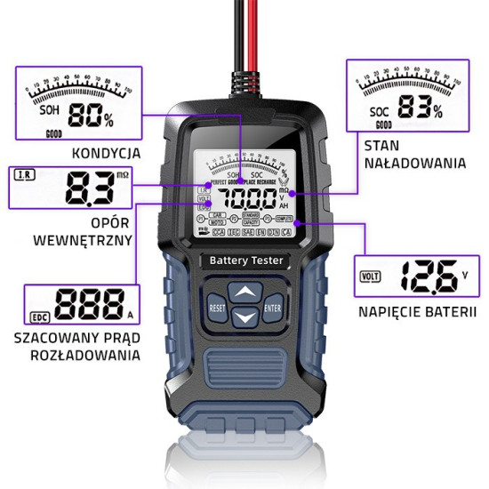 Tester akumulatora cyfrowy  z wyświetlaczem LCD | 12V | 24V | 3Ah-400Ah 
