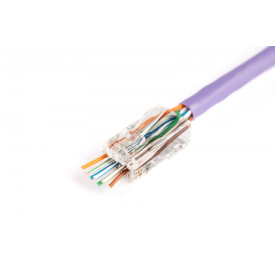 Wtyk RJ45 (8P8C) przelotowy, kat.6, nieekranowany, AWG 26-24, opakowanie 100 szt. 