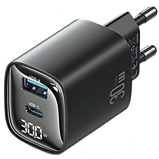 Ładowarka sieciowa 30W GaN LED USB+USB-C CC229 Fast Charging czarna 