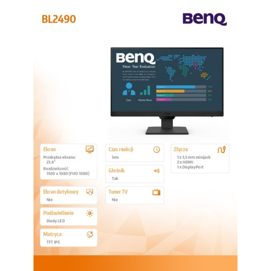 Monitor 23.8 cala BL2490   LED 4ms/1000:1/IPS/HDMI 