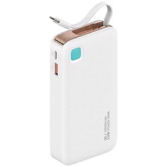 Powerbank 10000mAh 20W zwijany kabel USB-C fast charge Biały 