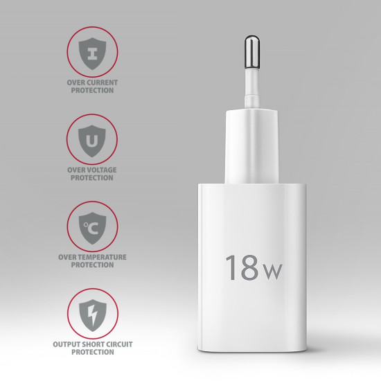 ACU-QC18W Ładowarka sieciowa QC 18W, 1x port USB-A, QC3.0/AFC/FCP/SMART Biała