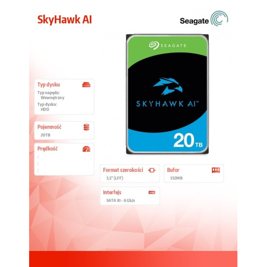 Dysk twardy SkyHawk AI 20TB 3,5 cali 512MB