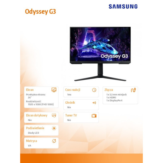 Monitor gamingowy Odyssey 24 cale  LS24DG300EUXEN