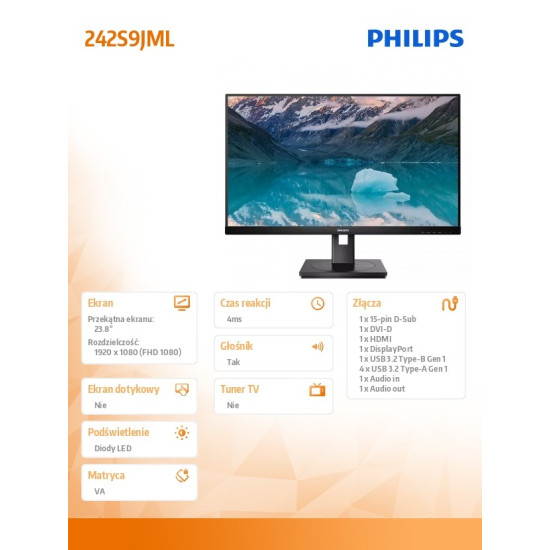 Monitor 23,8 cali 242S9JML VA DVI HDMI DP Pivot